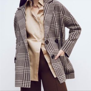 NWT ZARA KNIT HOUNDSTOOTH BLAZER JACKET SIZE L